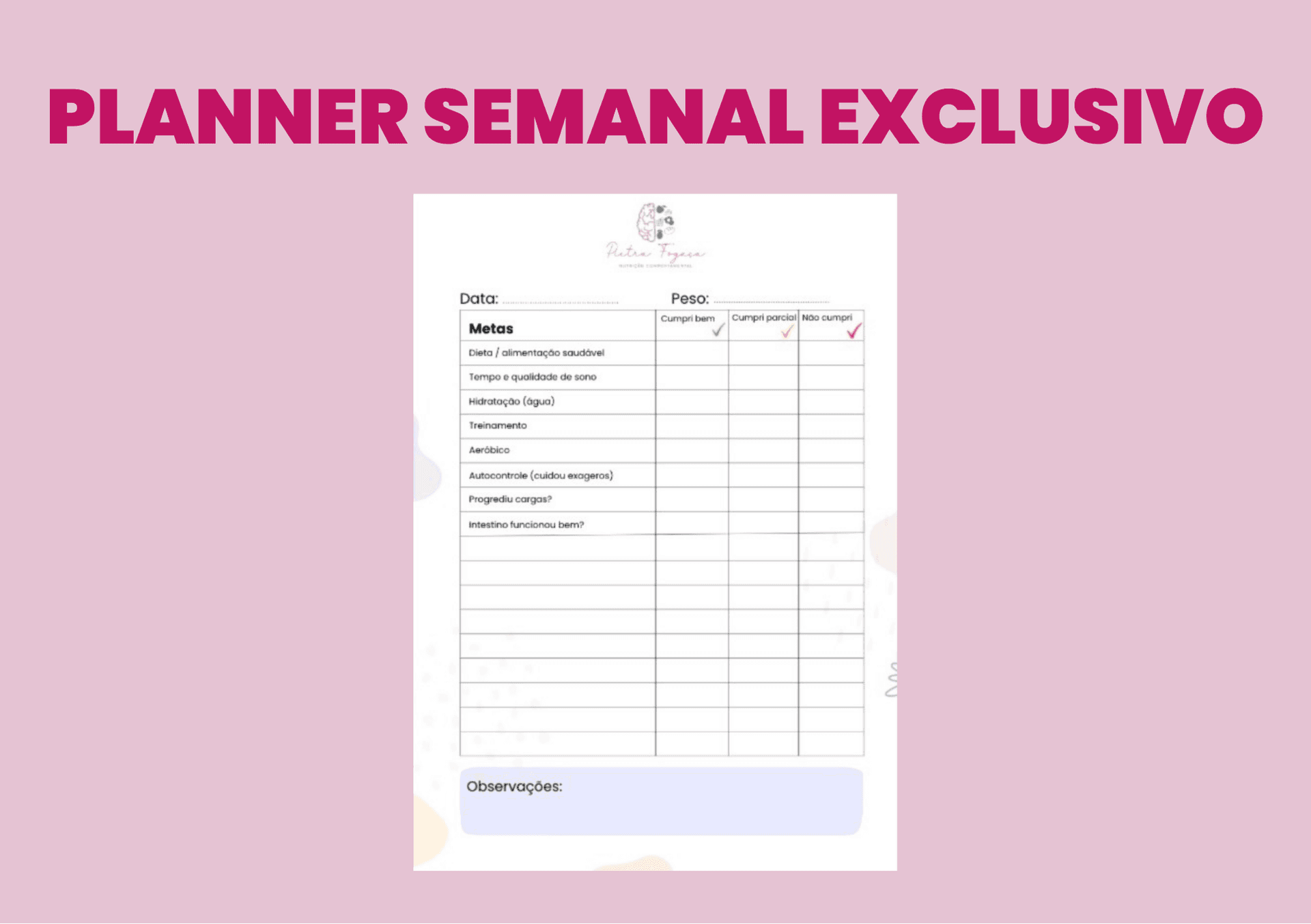 Planner semanal exclusivo
